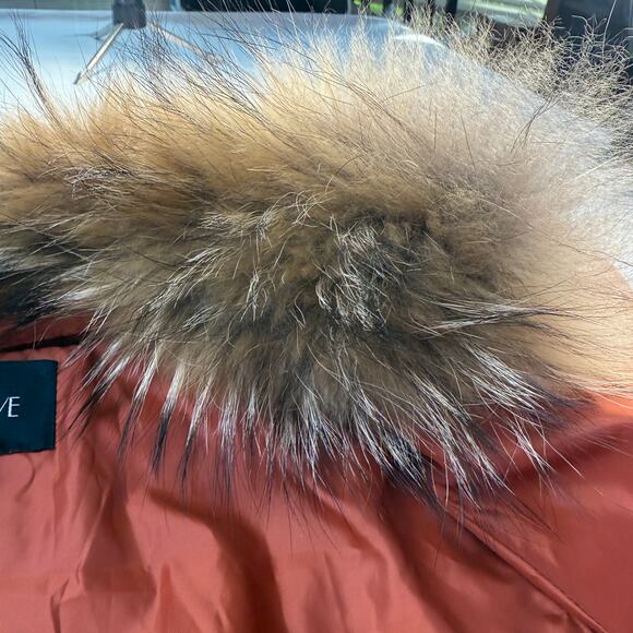 Surlansive Burnt Orange Down Puffer Coat w/ Fur Trim Hood Size 36 Small - Picture 4 of 16